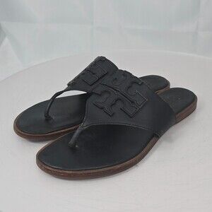 Worn out/Bad Tory Burch Jamie Weston Women 8.5 Black Leather Sandals/ Flip Flops